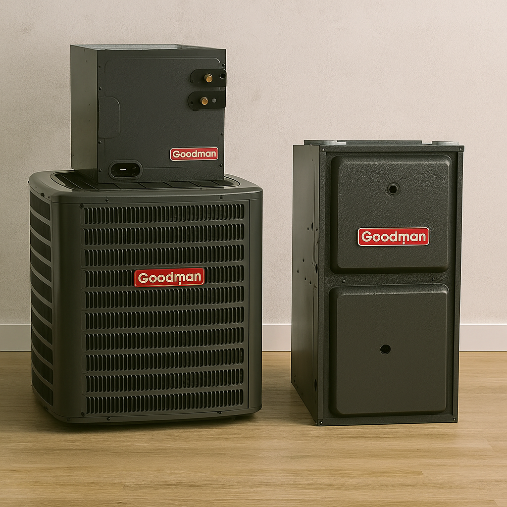 Goodman 1.5 Ton 15.2 Seer2 Air Conditioner with 96% Gas Furnace & Cased Coil